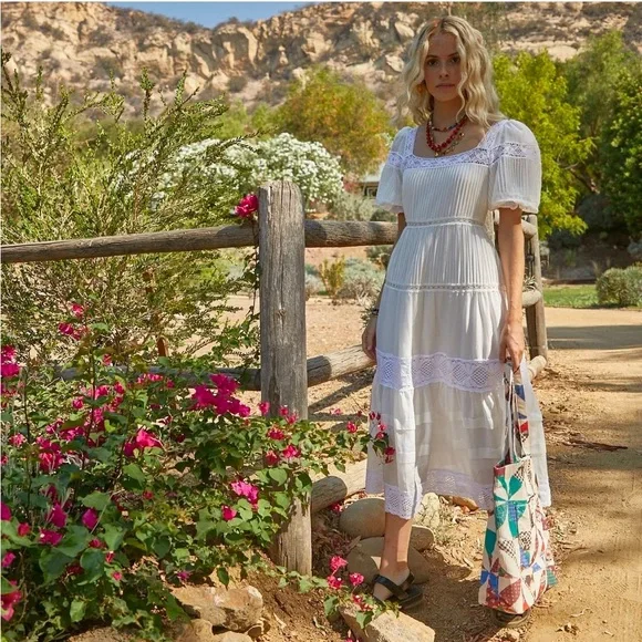 Like-new Hunter Bell Evelyn Lace Cotton Silk Maxi Midi Dress Clay size 4 - Picture 11 of 11